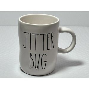 Rae Dunn by Magenta "JITTERBUG" White Ceramic Mug Large Letter Farmhouse